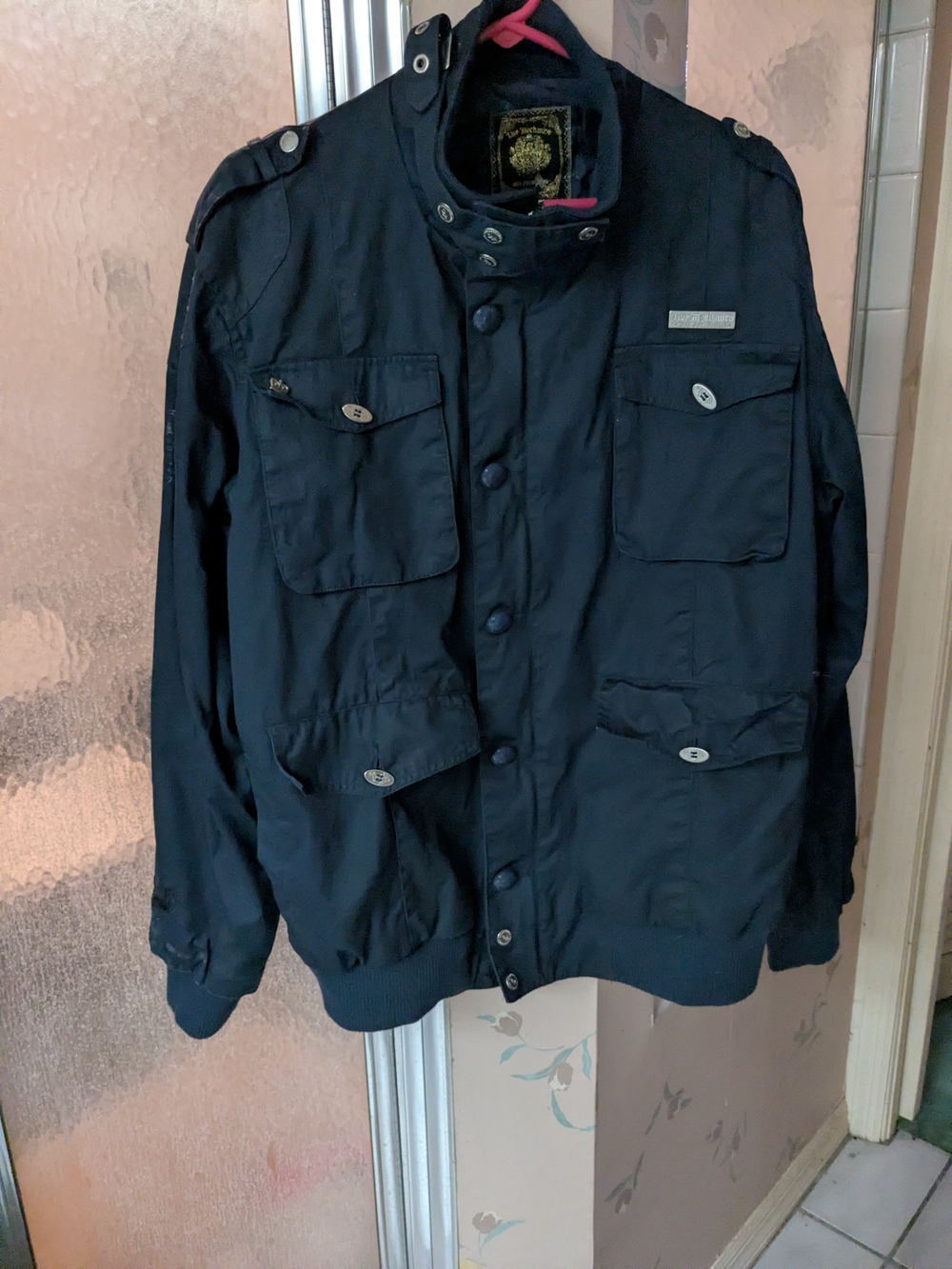 Men's Navy Bomber-Style Field Jacket XL Y2K Cotton Poly Streetwear
